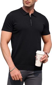 Camiseta de punto de bambú y poliéster para hombre, con media cremallera, manga corta, transpirable, lisa, informal, de verano, venta al por mayor para fabricantes - Product Image 4