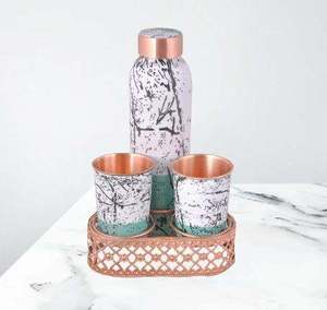 Bouteille d'eau en cuivre effet marbre, imprimé bicolore, réutilisable, avec verre assorti, pour voyage, bureau et cuisine - Product Image 5