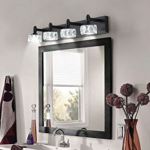Moderna Lámpara de Vanidad LED de 4 Luces en Negro Mate con Elegantes Pantallas de Cristal Contemporáneas para Aplique de Pared de Baño - Product Image 3