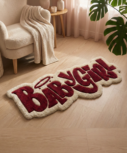 Tapis de luxe moderne en laine bordeaux et blanc, tufté à la main, antidérapant, avec lettrage personnalisé, très demandé, best-seller, pour décoration de sol - Product Image 5