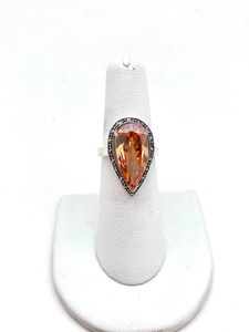 Sterling <b>Silver</b> Pear Shape Champagne Quartz <b>Ring</b> Marcasite Vintage Style Elegant Women Jewelry IGI Certified Luxury Wholesale - Product Image 6