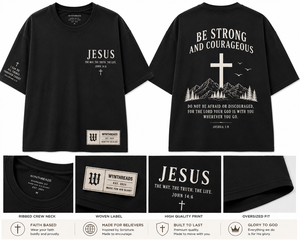 T-shirt noir surdimensionné pour homme de qualité supérieure, citation biblique sur le thème de la foi, impression de croix de Jésus-Christ, chemise décontractée en coton pour chrétiens - Product Image 5
