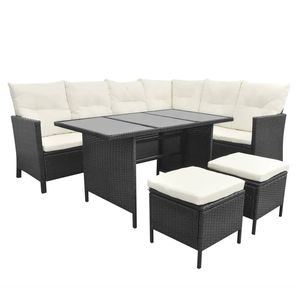 Set da salotto in 4 pezzi in Poly Rattan nero con cuscini per uso giardino - Product Image 3