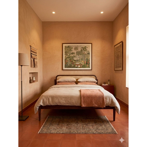 Lit moderne en rotin et bois d'acacia massif, taille king size, style nordique, fabrication artisanale. - Product Image 1