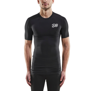Camiseta de Compresión Negra Personalizada para Hombre, Manga Corta, Cuello Redondo, Ajustada, para Gimnasio, Entrenamiento, Deporte, Ropa Deportiva, Capa Base - Product Image 1