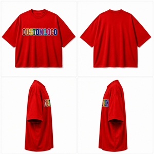 เสื้อยืดคอกลมแขนสั้นสีแดงสำหรับผู้ชาย พิมพ์ลายตัวอักษรด้านหน้า ผ้าคอตตอนเจอร์ซีย์ 100% ทรงโอเวอร์ไซส์ สวมใส่สบาย พร้อมโลโก้แบบกำหนดเอง - Product Image 5