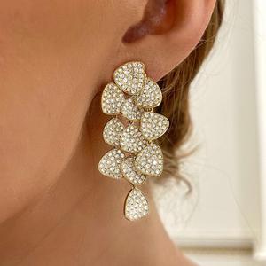 Diamond Long <b>Dangle</b> <b>Earring</b> Pave Set 45.7mm Push Back Wedding 14k 18k Solid <b>Gold</b> Round Cut Lab Grown Solitaire Statement Jewelry - Product Image 2
