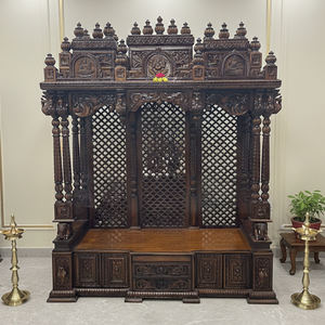 ตู้บูชาไม้สไตล์ดั้งเดิมสำหรับบ้าน ขนาดสั่งทำได้ แกะสลักด้วยมือจากไม้สัก สำหรับพิธีกรรมฮินดู แบบถอดประกอบได้ - Product Image 3