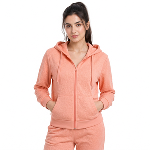 Conjunto de chándal casual de mujer con capucha y cremallera, de tejido grueso, con lavado ácido, estilo urbano, con sudadera texturizada de manga larga y pantalones jogger. - Product Image 6