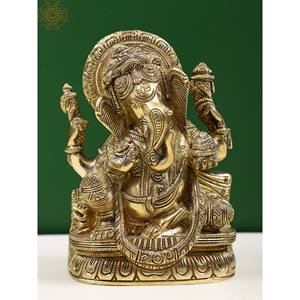รูปปั้นพระพิฆเนศทองเหลืองขนาด5นิ้วทำด้วยมืองานศิลปะทองเหลืองทำด้วยมือของอินเดีย - Product Image 1