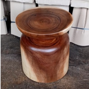 Table d'appoint ronde artisanale en bois massif, grain naturel, bois de Suar, piédestal, tabouret d'appoint, salon, Jepara, Indonésie - Product Image 6