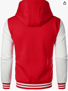 Hardihood International Men's Red Varsity Jacket Stand Collar <b>Covered</b> <b>Button</b> Front Polyester/Cotton Canvas Breathable - Product Image 2
