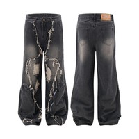 Vente en gros de jeans pour hommes coupe bootcut, style urbain, coupe ajustée, extensible, avec broderie et impression personnalisées, lavable, écologique, vintage, effet délavé