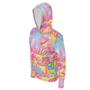 Brightly Colored Graffiti-Print Vibrant Mixture Paint Splatter Street Style Lettering Sublimation Breathable Zip-Up Hoodie - Product Image 3