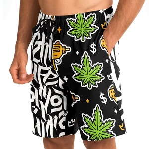 Men's Printed Board Shorts With Leaves And Graffiti Design Drawstring Waist Street Style Short Shorts - Product Image 4