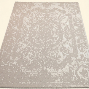 Tapis en laine tufté à la main beige ivoire vieilli, motif médaillon, antidérapant, écologique, pour salon et hôtel - Product Image 2