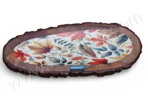 Plateau à gâteau en bois fait main, plateau floral ovale, plateau de présentation décoratif, plateau de service pour mariage, fête, décoration de la maison, plateau en bois - Product Image 4