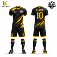 Ensemble de maillots de football personnalisés sublimés pour hommes, noir, manches courtes, col en V, 100% polyester, séchage rapide, entraînement d'équipe