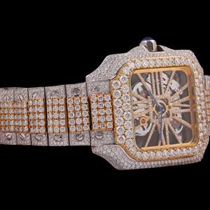 Superbe montre pour homme à cadran carré squelette, sertie de moissanite et de diamants exclusifs, bicolore, style mode hip-hop - Product Image 4