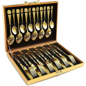 Juego de Cubiertos de Oro de 24 Piezas con Estuche de Regalo, Juego de Cubiertos de Acero Inoxidable Pulido a Espejo para Hotel, Restaurante, Boda - Product Image 1