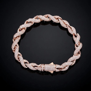 Pulsera de Cadena de Cuerda con Diamantes de Moissanita Redondos Iced Out, Claridad VVS, Oro Sólido de 10K, Estilo Hip Hop, Micro Pavé, Joyería Masculina - Product Image 4