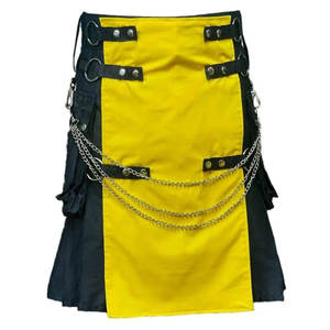 Men's Scottish <b>Black</b> Utility kilt Front <b>Apron</b> Yellow Modern Fashion kilt 2026 - Product Image 3