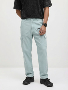 Pantalon cargo en toile bleu clair pour homme, taille élastique, plusieurs poches, pantalon décontracté pour l'été, coupe droite, respirant, poids moyen - Product Image 4