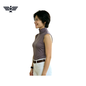 Women Sleeveless Knitted High <b>Neck</b> Solid Color Riding <b>Top</b> Breathable Spandex Polyester Pullover Shirt - Product Image 2