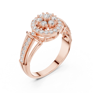 Anillo de Diamantes con Halo Floral en Oro Rosa, Anillo de Compromiso y Boda con Banda de Pavé de Varias Filas para Mujer - Product Image 4