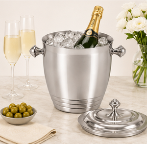 Deluxe Quality Stainless Steel <b>Ice</b> <b>Bucket</b> <b>with</b> <b>Lid</b> and Handles Metal Wine Champagne Cooler Chiller for Hotel Bar Supplies - Product Image 2
