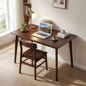 47\" Walnut <b>Dining</b> <b>Table</b> with Smooth Veneered <b>Top</b> Rubber Wood Legs for 4-6 People Kitchen <b>Table</b> - Product Image 3