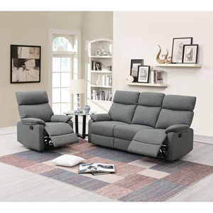 Gray Burlap Fabric <b>Recliner</b> Motion Sofa 1pc Manual Living Room Furniture Couch and Chair Set - Product Image 5