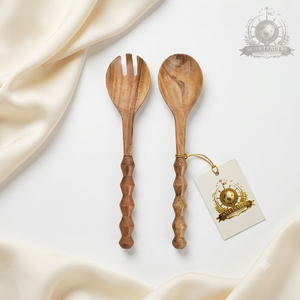 Cuillère et fourchette à salade en bois sculpté faites à la main, ustensiles de service antiadhésifs, lavage à la main uniquement - Product Image 1