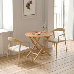 31.5 Inch Round Coffee <b>Table</b> Durable Indonesia Teak Wood <b>Folding</b> Patio Outdoor <b>Table</b> - Product Image 3