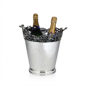 Seau à glace géométrique moderne en acier inoxydable, refroidisseur à champagne de luxe martelé effet diamant, refroidisseur de bouteilles de vin en métal pour bar et hôtel - Product Image 3