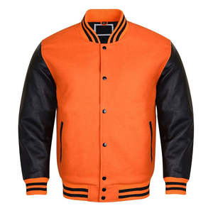 Chaqueta Universitaria de Béisbol para Hombre, Personalizada con Logotipo, Mangas de Cuero, Bordado Negro, Azul Claro, Venta al Por Mayor OEM - Product Image 2