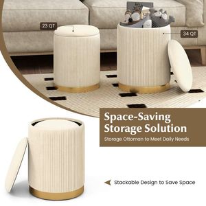 Set of 2 Velvet/Linen Fabric <b>Storage</b> <b>Stools</b> & Ottomans - Product Image 4