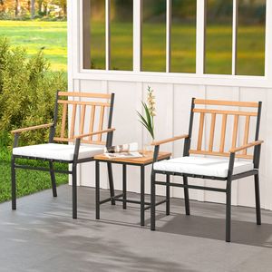 Juego de Muebles de Jardín de 3 Piezas, Juego de Conversación para Patio de Madera de Acacia con Cojines - Product Image 3