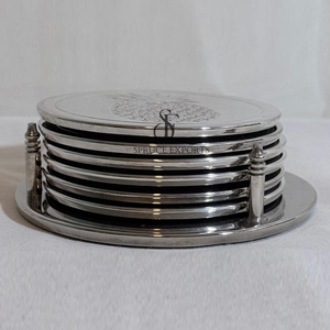 Bunch Of Grapes Engraved Metal Coaster Set With Stand. Aluminum <b>Round</b> Shape Drink Cup <b>Mats</b> For Dining Bar & Party Table Decor - Product Image 6