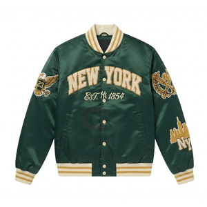 Chaqueta Varsity Corta de Satén para Mujer, Prenda Exterior de Moda, Transpirable, con Parches de Punto, Chaqueta de Béisbol Varsity Corta - Product Image 3