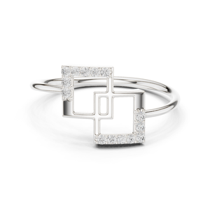 Anillo Cuadrado de Oro Certificado de 14K con Incrustaciones de Diamantes Reales de 0.07ct, Estilo Eternity Moderno y Coreano, Chapado en Rodio Multitono - Product Image 1