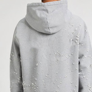 Sudadera con capucha de mezcla de algodón a la moda, con efecto desgastado, ligera, cómoda y duradera, perfecta para ropa urbana y actividades al aire libre. - Product Image 3