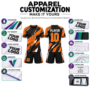 Uniforme de Fútbol Personalizado, Diseño Geométrico Negro y Naranja, Sublimado, Absorbente de Humedad, Manga Corta, Unisex para Adultos, Corte Atlético - Product Image 3