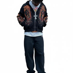 Sudadera con capucha para hombre, personalizada, estilo vintage, con cremallera, estampada, de 500 g/m², lavado ácido, 100% algodón, forro polar de 450 g/m² - Product Image 6