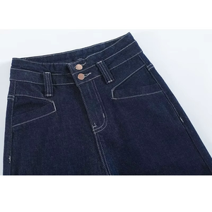 Jean large taille haute en denim bleu original 2026 pour femme, coupe bootcut extensible, avec patchs et design vintage à double boutonnage - Product Image 6