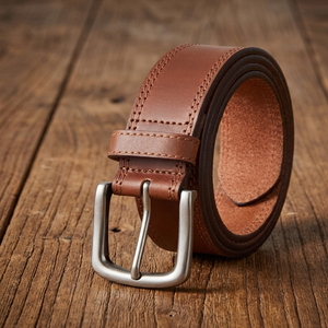 Nuevo Cinturón Casual de Cuero Marrón de Grano Completo de Doble Costura para Hombre, con Hebilla de Latón Plateado Mate, Ideal para Jeans - Product Image 6