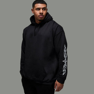 Sudadera con capucha negra para hombre, estilo urbano, corte regular, oversize, gruesa, 400GSM, holgada, con logo personalizado - Product Image 1