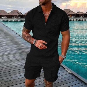 Ensemble polo et short formel noir brodé pour homme, séchage rapide, en Spandex/Coton, avec logo personnalisé, idéal pour l'été - Product Image 5