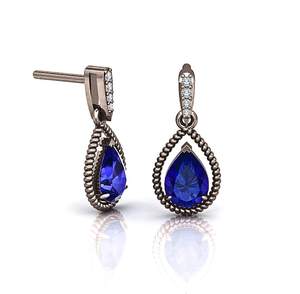 Boucles d'oreilles clous en saphir bleu, argent sterling 925 plaqué or 14 carats, rhodium noir, bijoux pour femmes - Product Image 4