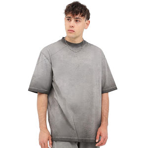 Camisetas unisex personalizadas de nueva moda, corte holgado, hombros caídos, efecto desgastado, estilo cropped, con efecto descolorido por el sol, para hombre. - Product Image 2